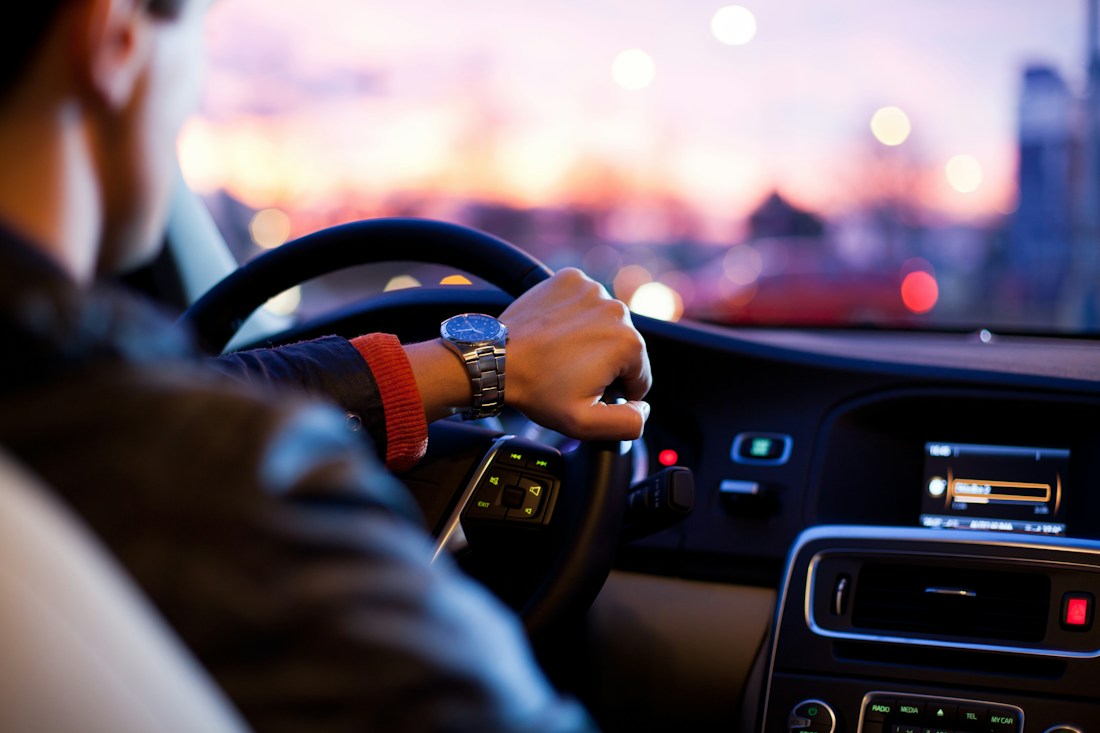 View from inside a car on an open road